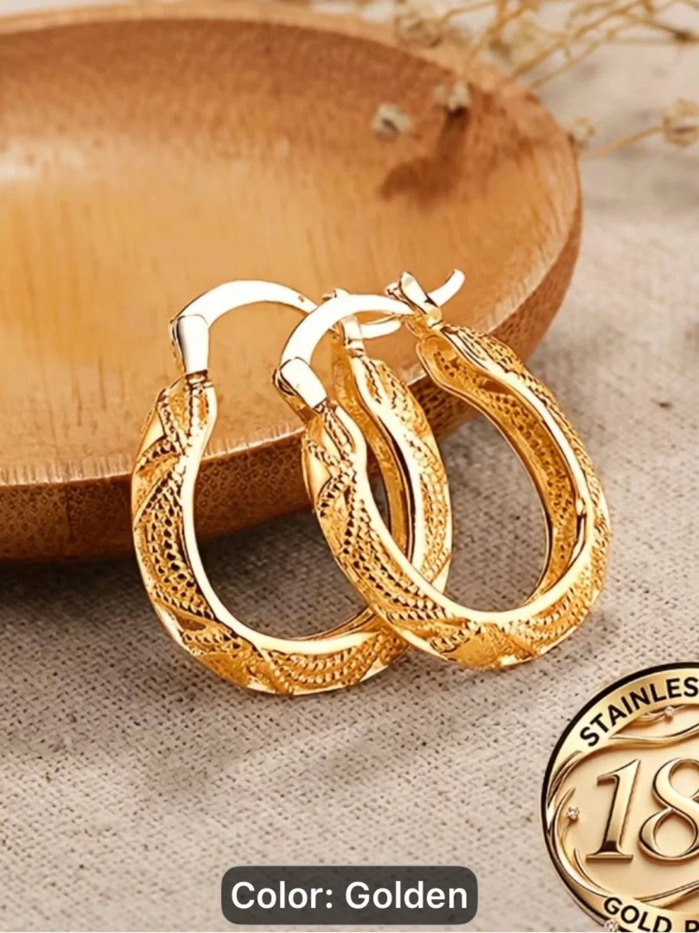 18k Gold-Tone vintage hollow flower- Hoop Earrings - Women Jewelry